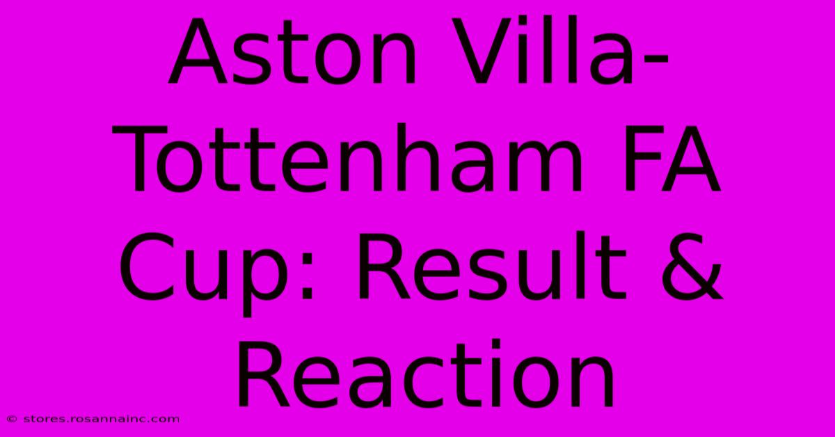 Aston Villa-Tottenham FA Cup: Result & Reaction