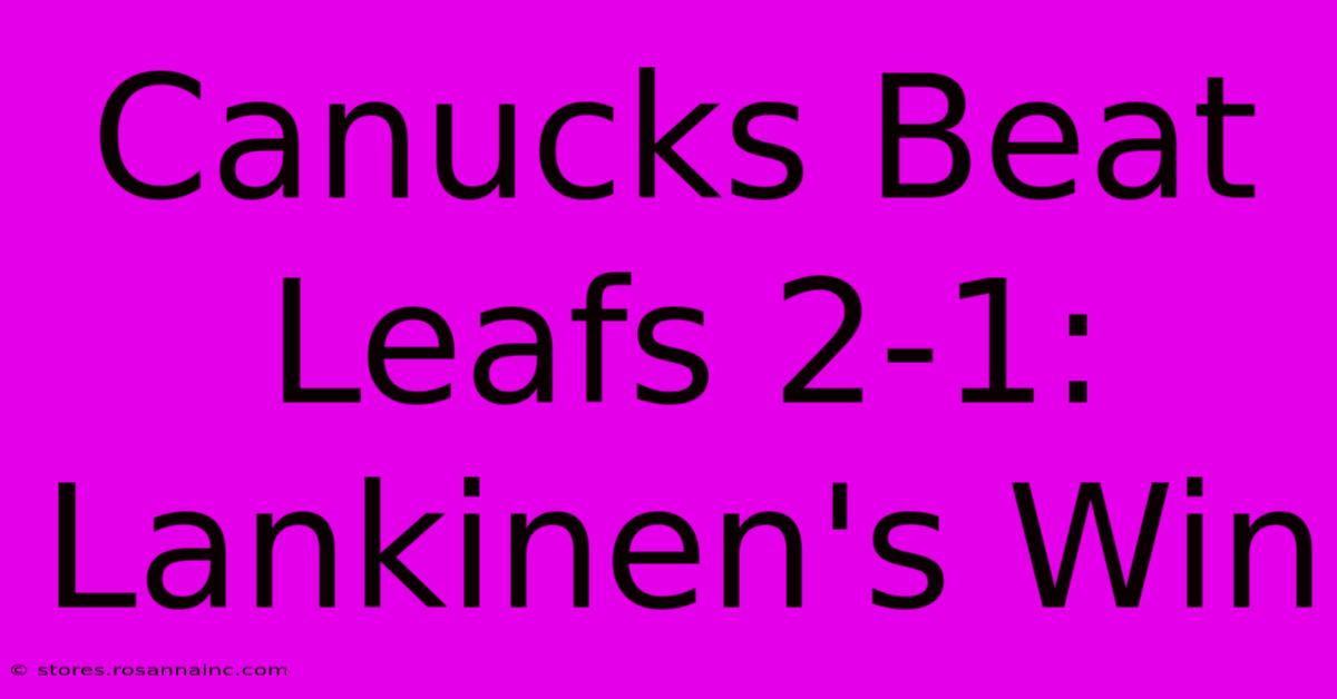 Canucks Beat Leafs 2-1: Lankinen's Win