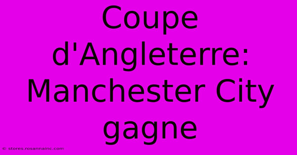 Coupe D'Angleterre: Manchester City Gagne