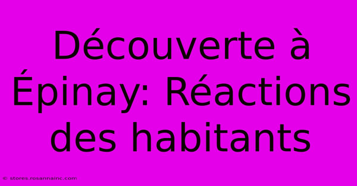 Découverte À Épinay: Réactions Des Habitants