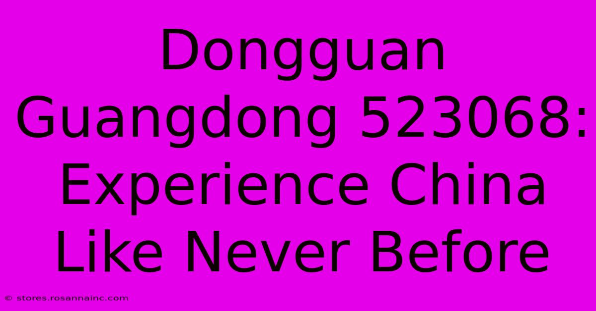 Dongguan Guangdong 523068: Experience China Like Never Before