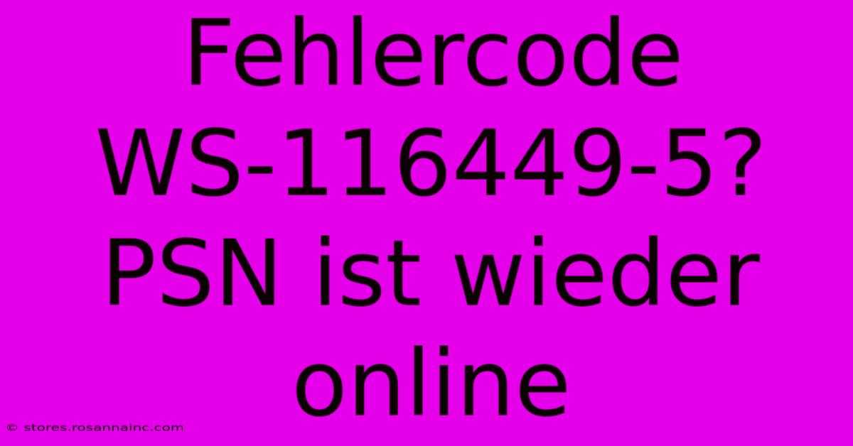 Fehlercode WS-116449-5? PSN Ist Wieder Online