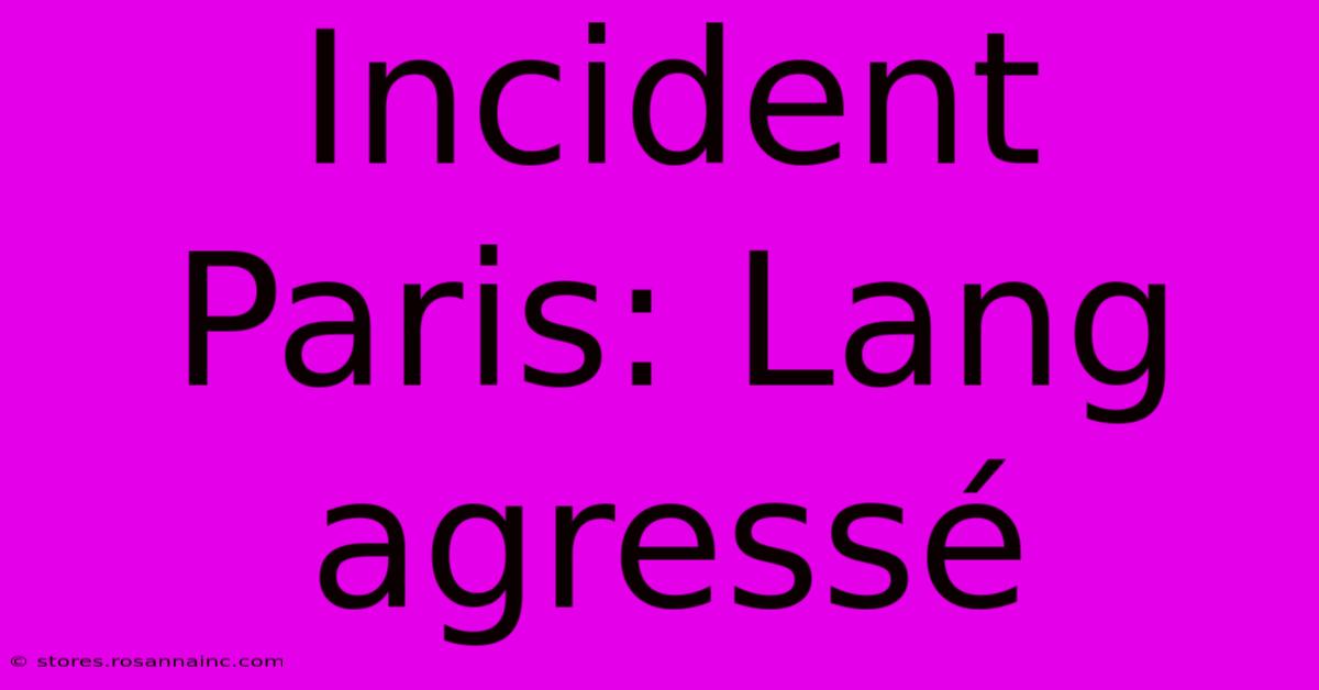 Incident Paris: Lang Agressé