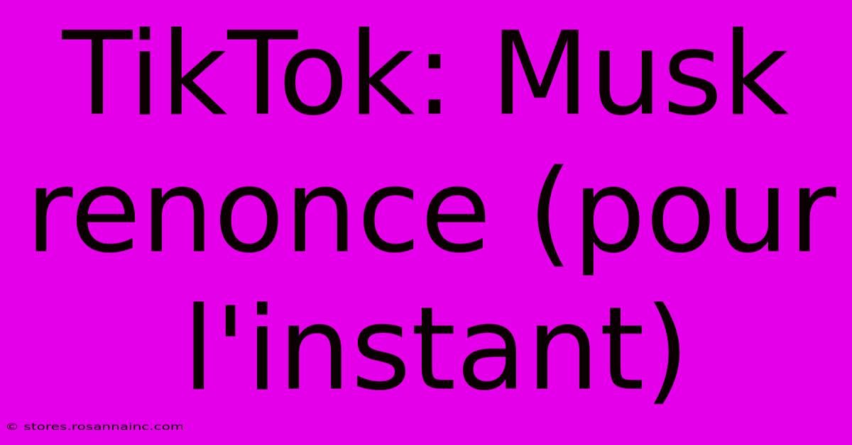 TikTok: Musk Renonce (pour L'instant)